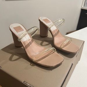 Dolce Vita Nude Noles Slides Heels in Crystal Clear 7.5